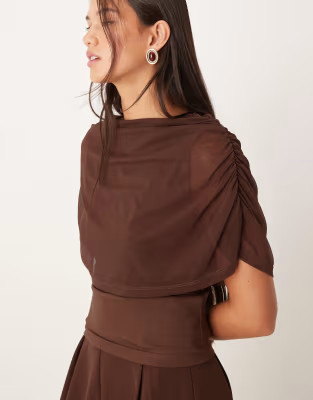 ASOS DESIGN mesh cape top in brown | ASOS (Global)