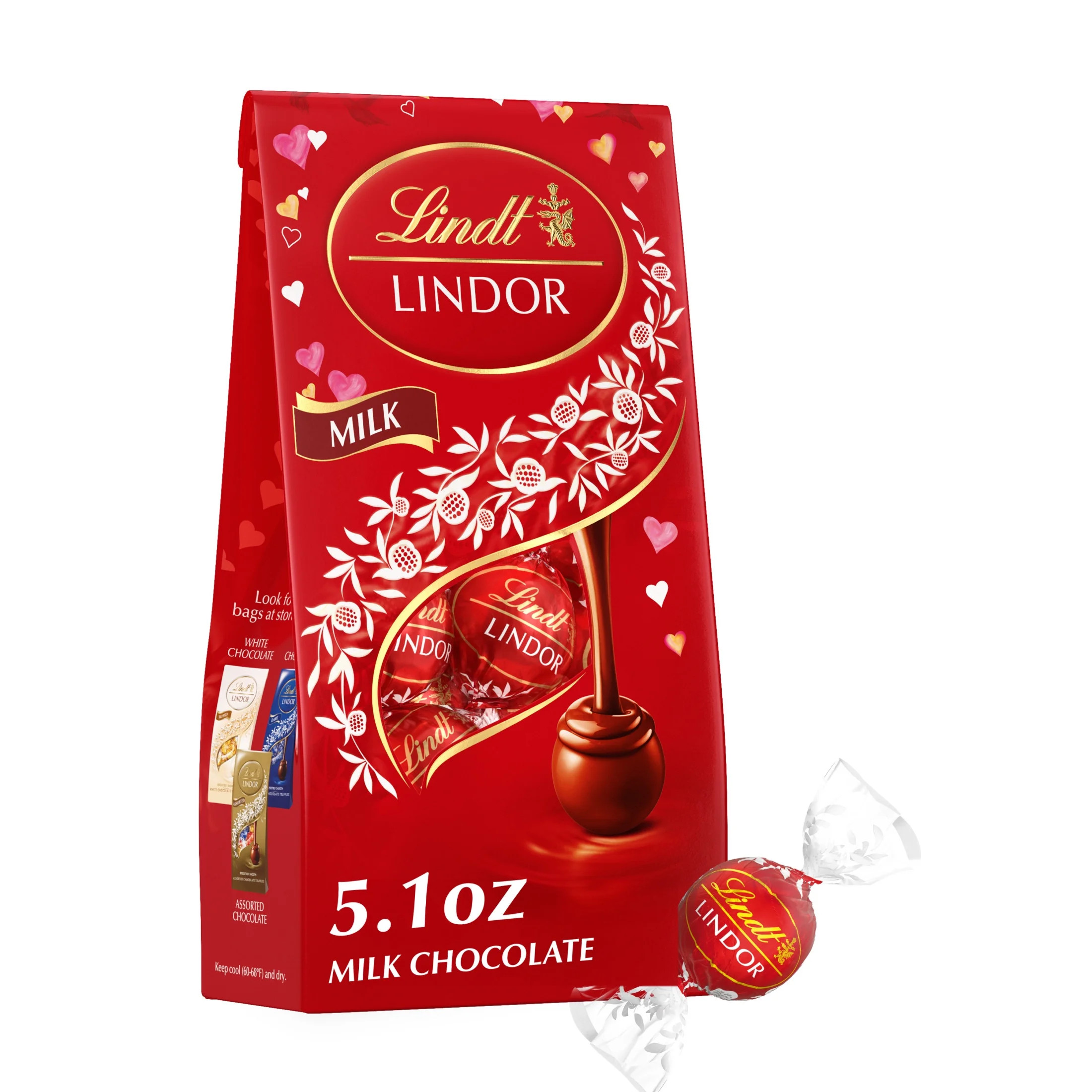 Lindt LINDOR Valentine's Day Milk Chocolate Candy Truffles, 5.1 oz. Bag | Walmart (US)
