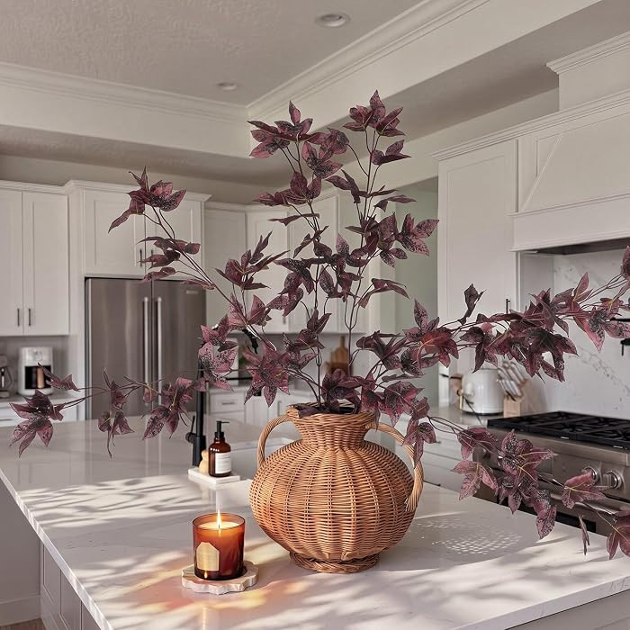 Giegxin Fall Faux Stems Grape Ivy Leaves 39.37 Inch, Black Purple, 6 Pcs | Amazon (US)