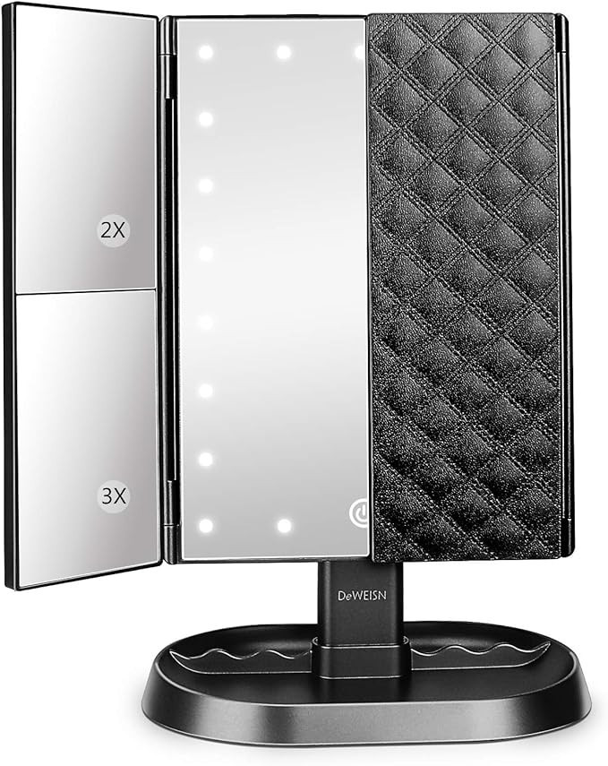 deweisn Trifold Lighted Vanity Makeup Mirror with 21 LEDs Lights,1x/2x/3x Magnification and Touch... | Amazon (US)