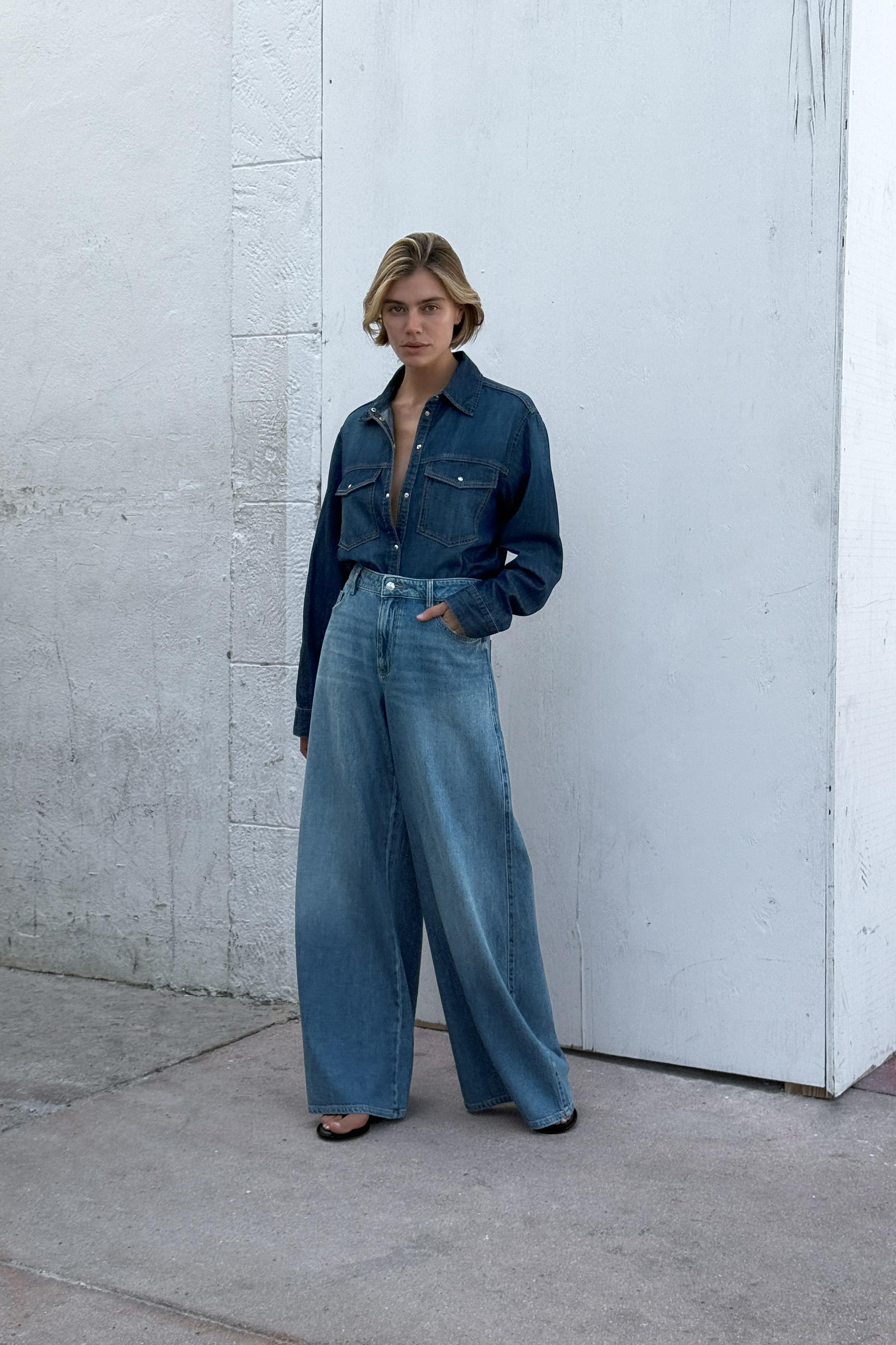 Z1975 MID-RISE FULL LENGTH PALAZZO JEANS | Zara US