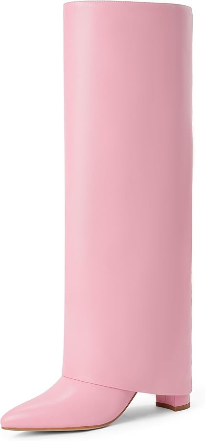 Modatope Knee High Boots Women Fold Over Knee High Boots Chunky High Heels Long Boots Zipper Poin... | Amazon (US)