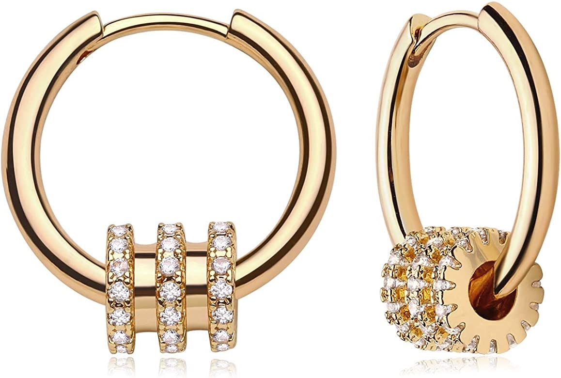 MYEARS Women Gold Huggie Hoop Earrings Bead Ball Spike Star Diamond CZ Sleeper Dangle Drop 14K Gold  | Amazon (US)