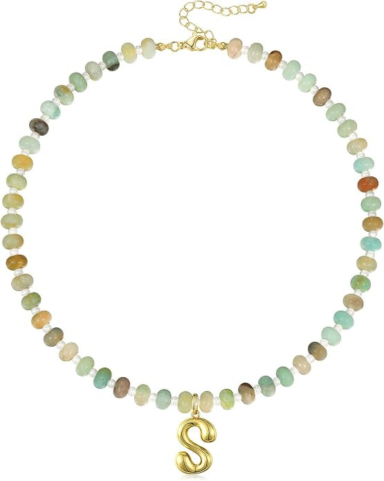 KissYan Initial Necklaces for Women, Colorful Beaded Gemstone Choker 14K Gold Bubble Letter Penda... | Amazon (US)