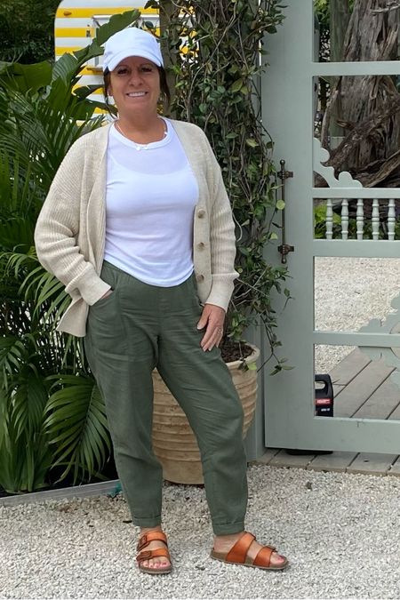 Casual spring vacation outfit.  Cotton blend cargo pants (xs) cotton crop tee (m) cardigan (s)

#LTKtravel #LTKunder50 #LTKSeasonal