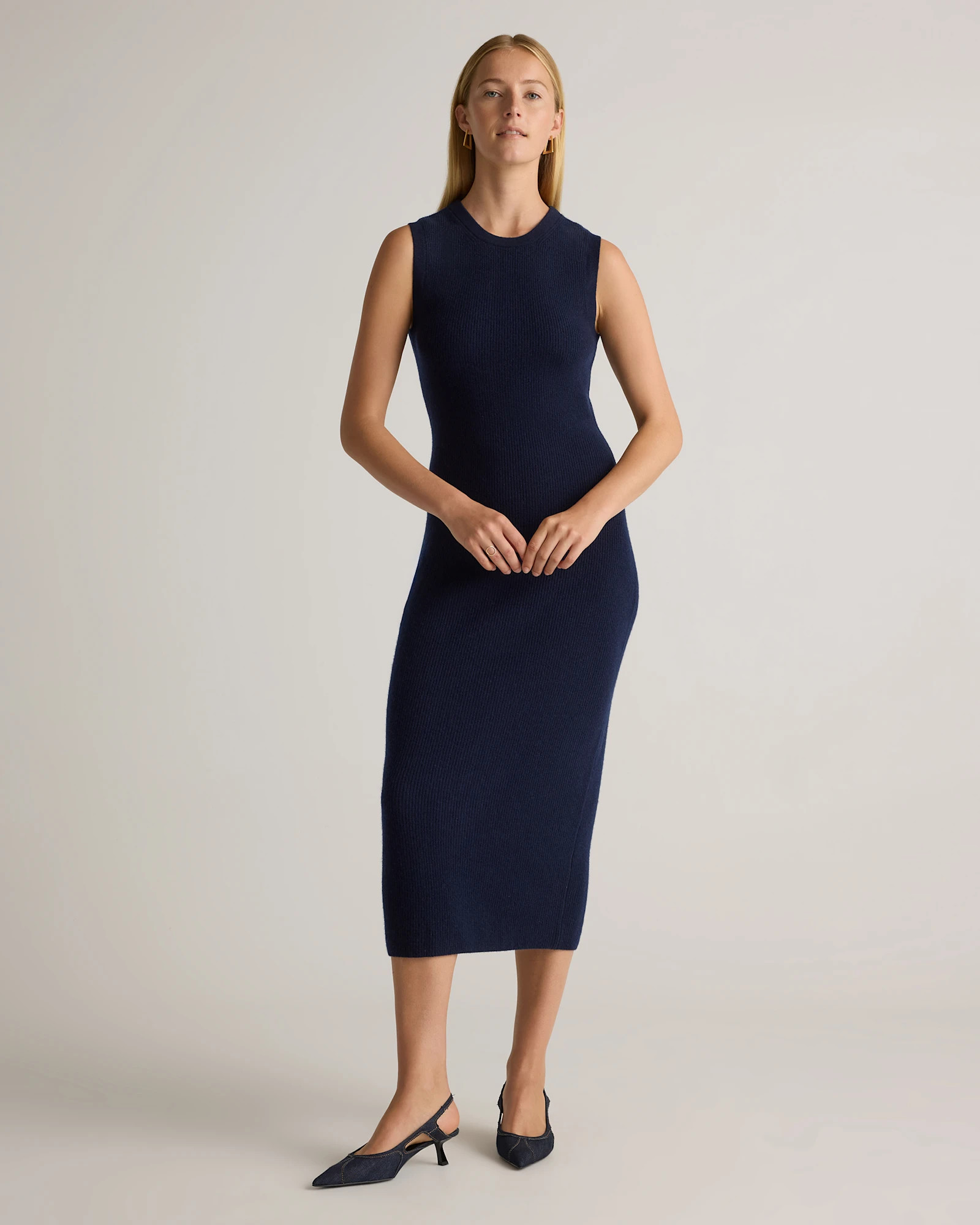Mongolian Cashmere Sleeveless Midi Sweater Dress in True Navy | Quince
