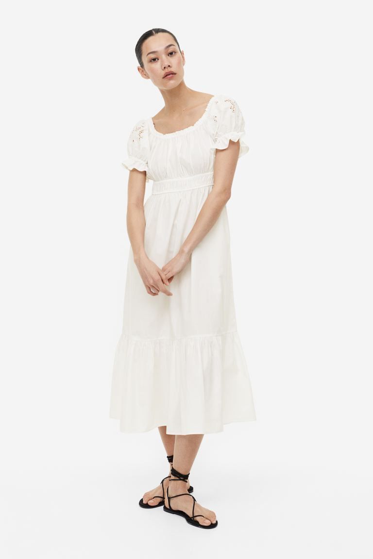 Off-the-shoulder Cotton Dress, White Midi Dress, White Summer Dress, Summer Dresses, Rosemary Beach | H&M (US + CA)