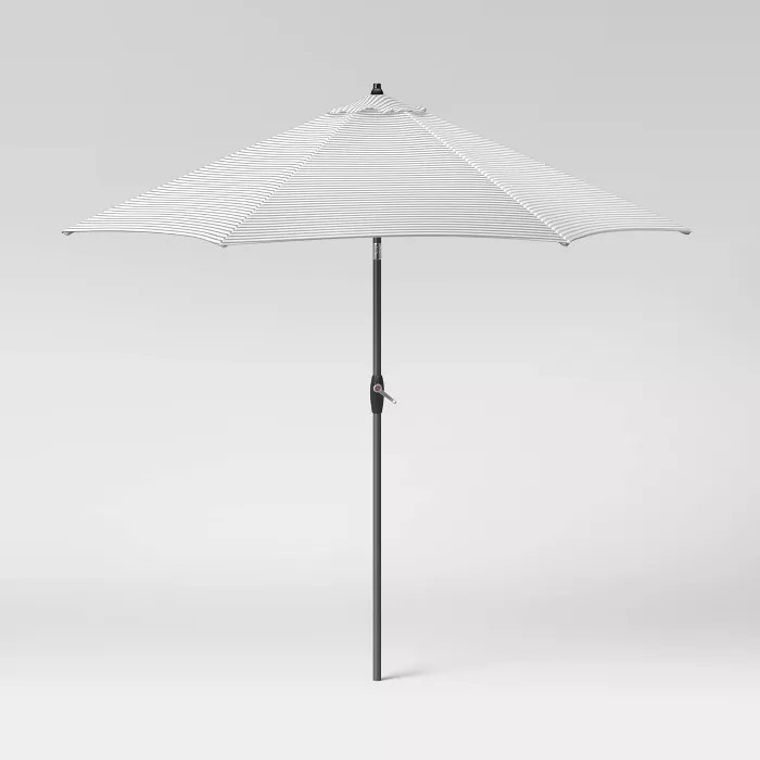 9' Crestwood Stripe Round Patio Umbrella DuraSeason Fabric™ Gray - Threshold™ | Target