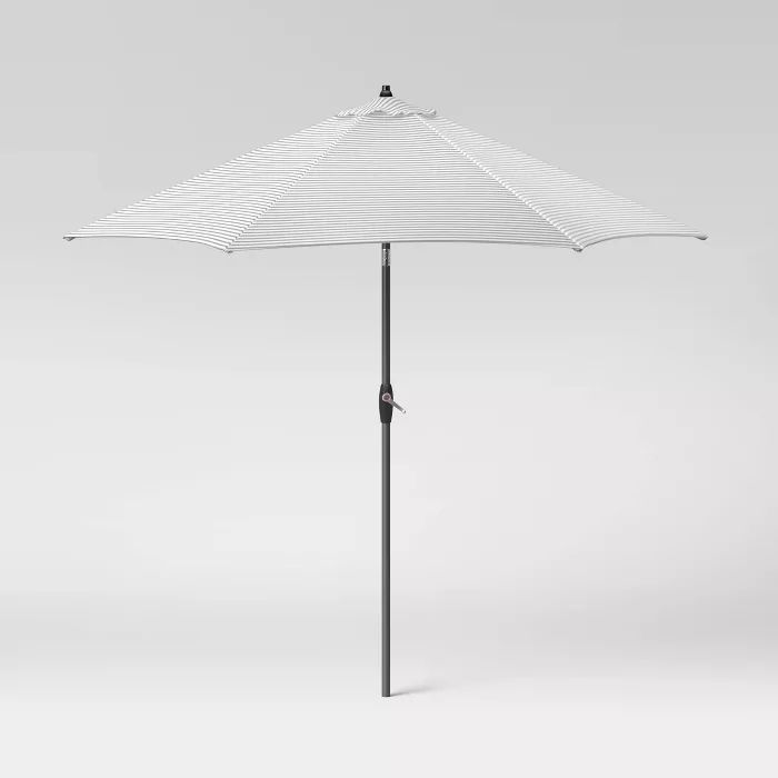 9&#39; Crestwood Stripe Round Patio Umbrella DuraSeason Fabric&#8482; Gray - Threshold&#8482; | Target