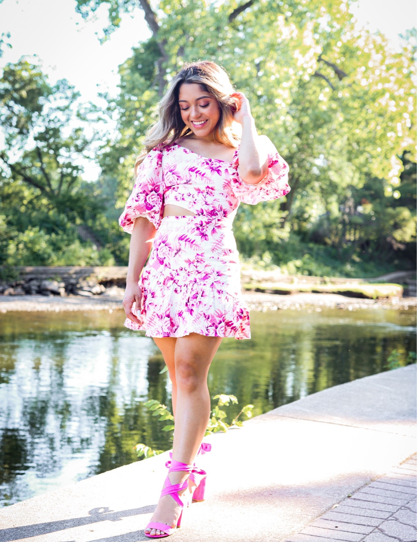 Hello Molly Sweetest Kind Dress: Mini floral cutout dress with puff sleeves & Lulus Suede Pink Lace-up Heels! 

#LTKaustralia #LTKstyletip