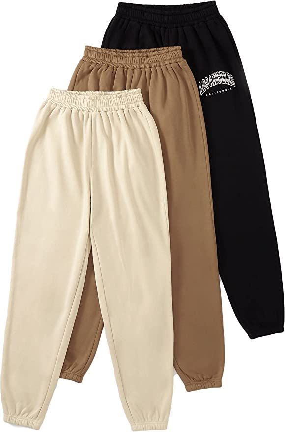 Amazon.com: SheIn Women's 3 Packs Drawstring Elastic Waist Thermal Sweatpants with Pockets Black ... | Amazon (US)