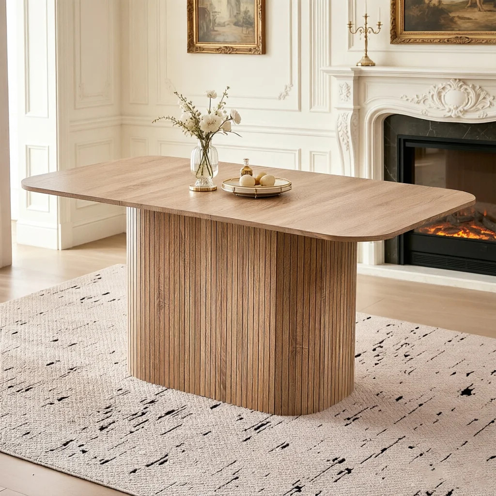 Large 63" Large Dining Table for 4 6, [Rounded Corners] [Grooved Pedestal Base] Modern Rectangle Kitchen Dinner Dining Living Room Table | Wayfair North America