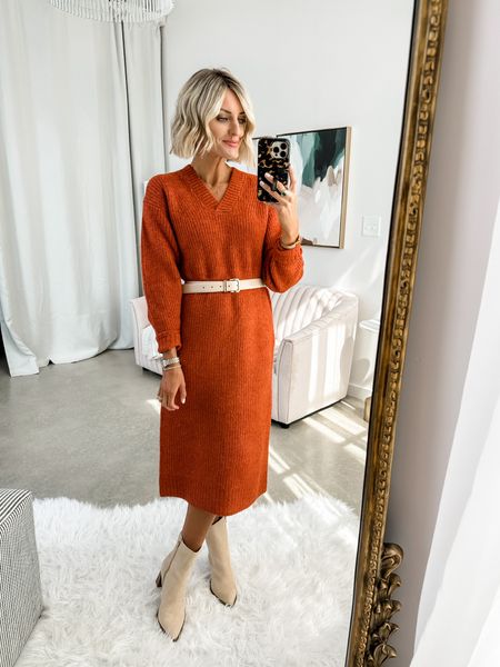 This sweater dress would be great for Thanksgiving or a fall event! I am wearing an XS! I added a belt for more dimension! 

Loverly Grey, fall outfit idea

#LTKfindsunder50 #LTKstyletip #LTKSeasonal