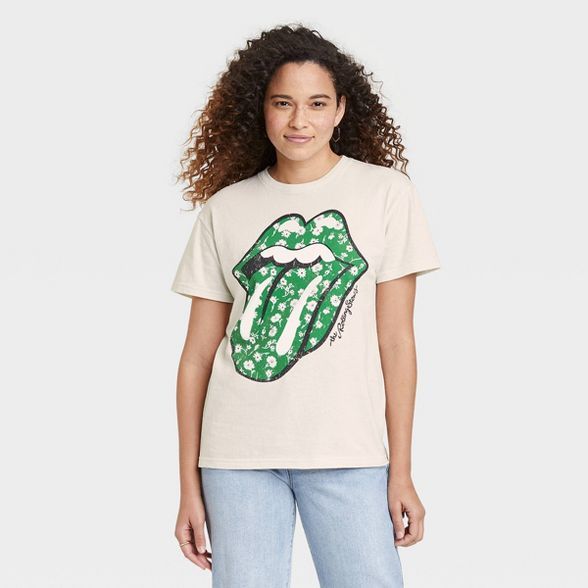 Women's St. Patrick's Day The Rolling Stones Shamrock Logo Short Sleeve Graphic T-Shirt - White | Target