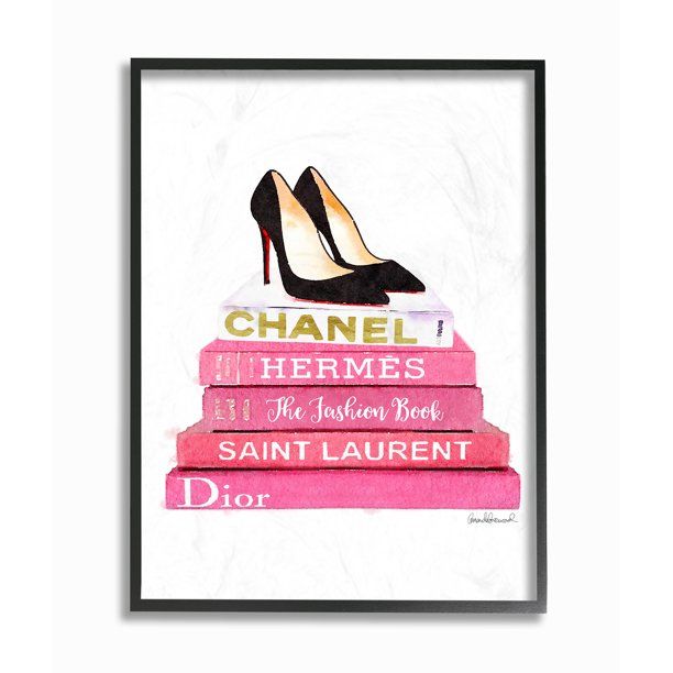 The Stupell Home Decor Collection Glam Pink Fashion Books Black Pump Hells Framed Giclee Texturiz... | Walmart (US)
