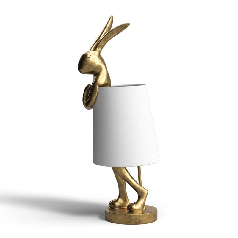 Chester 27" Resin Rabbit Lamp with Linen Shade, Gold | Wayfair North America