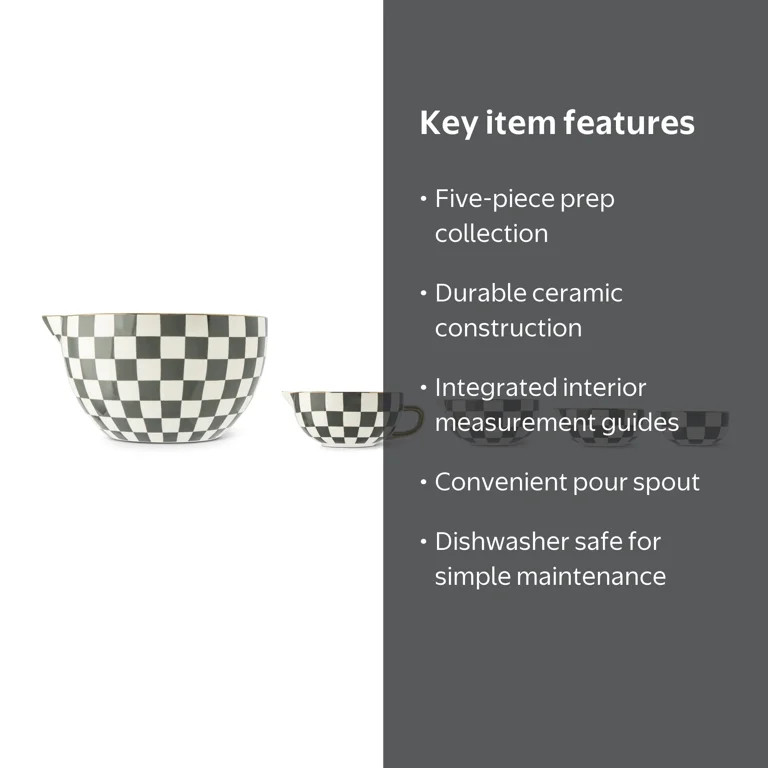 Thyme & Table 5-Piece Ceramic Mixing Bowl and Measuring Set - Green Checkered | Walmart (US)