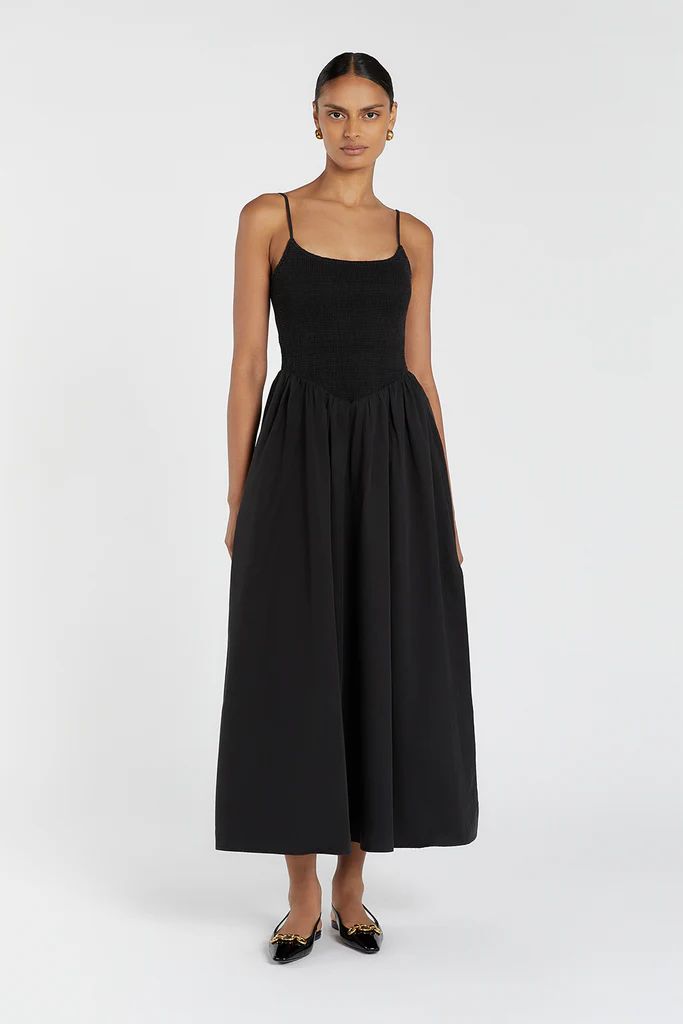 MILANO BLACK COTTON MIDI DRESS | DISSH