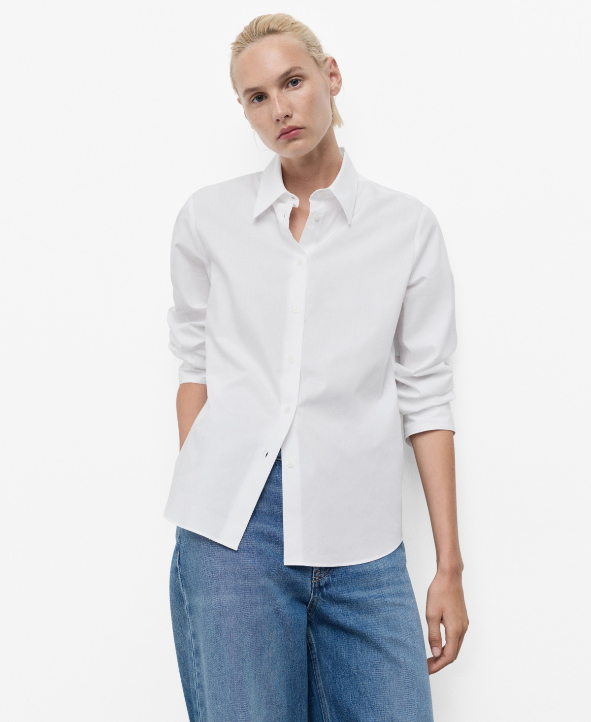 Mango Women's Regular Cotton Lyocell-Blend Shirt - Off White | Macy's