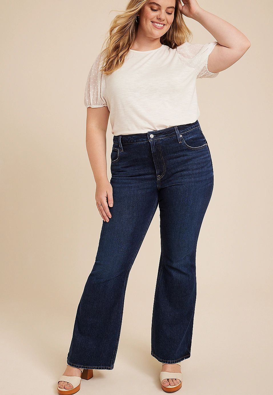 Plus Size Goldie Blues™ High Rise Dark 90s Flare Jean | Maurices