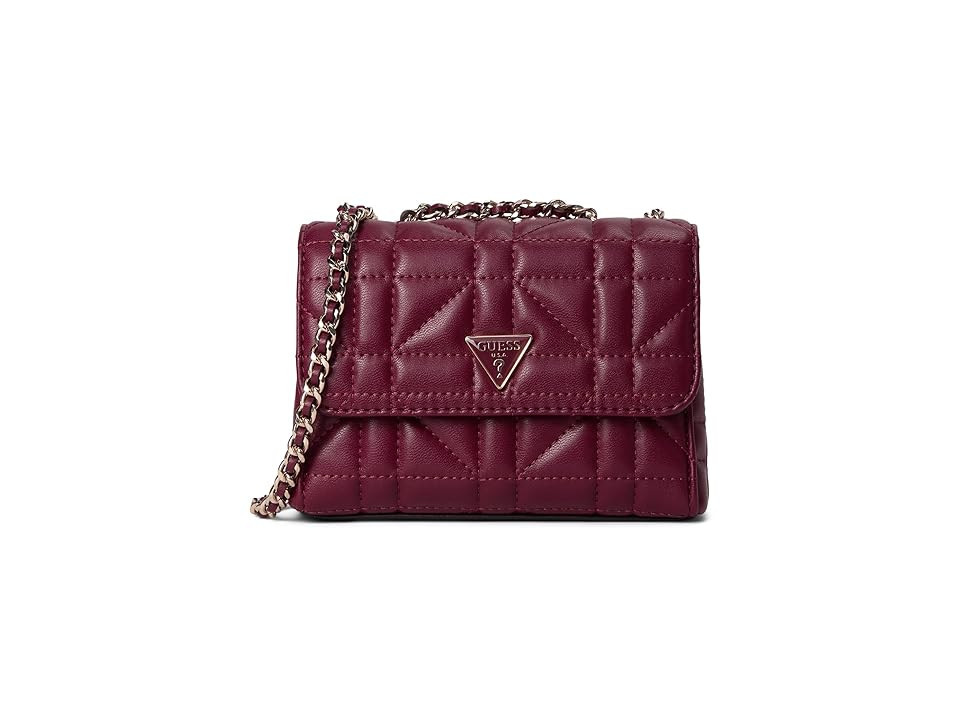 GUESS Edita Mini Convertible Crossbody Flap Cross Body Women's Handbags Burgundy, Polyester/Polyurethane | Zappos