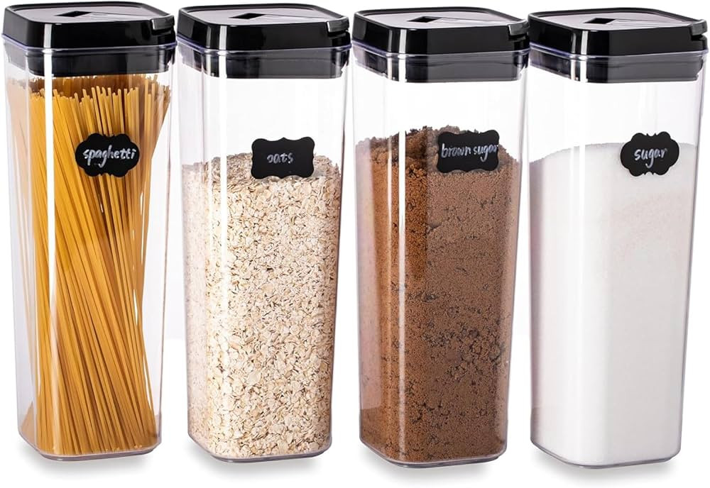 Bellaware 4 PCS Cereal Storage Containers with Locking Lid, 100% Airtight Kitchen Food Storage Co... | Amazon (US)