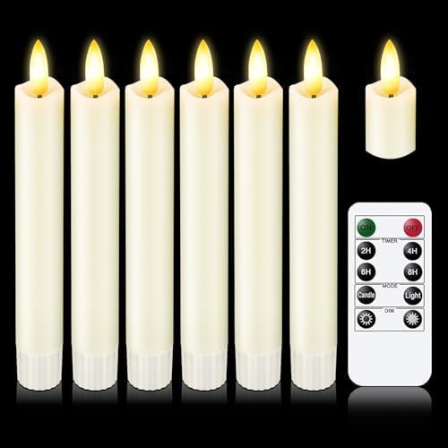 KSWING Upgraded Real Wax Short LED Flameless Taper Candles with Remote, 6 PCS White Candlesticks ... | Amazon (US)