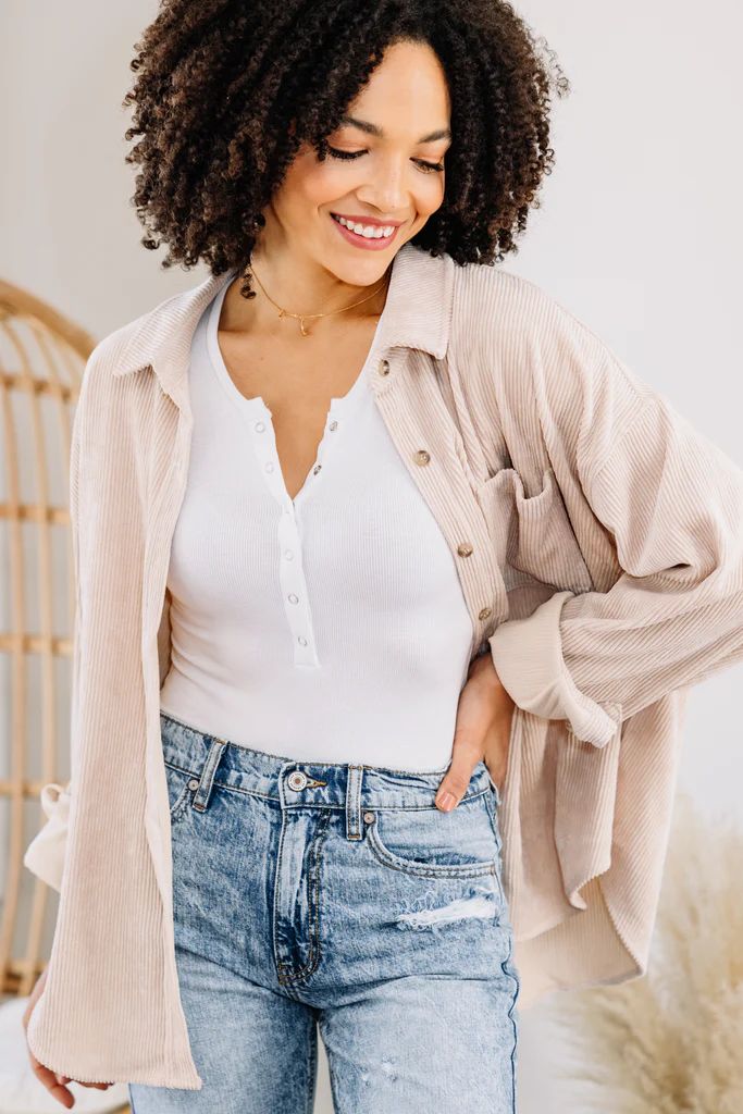Look This Way Sand White Corduroy Shacket | The Mint Julep Boutique