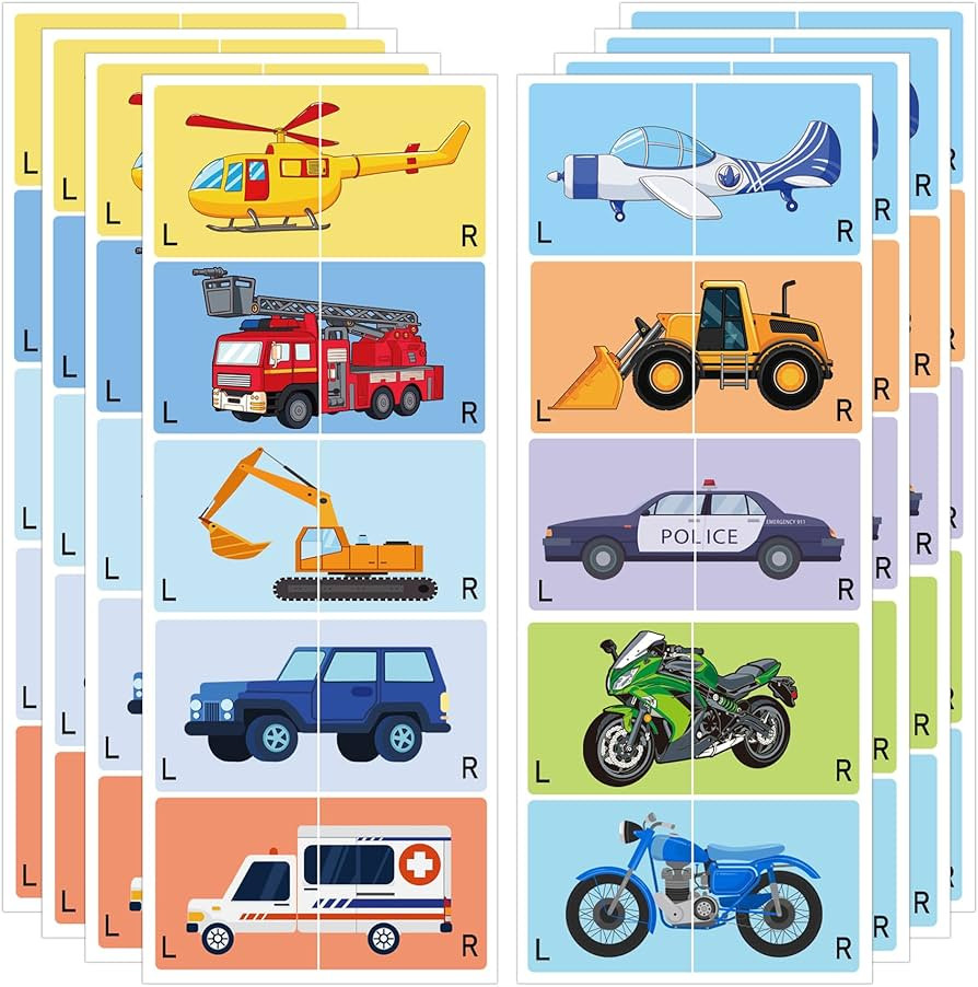 80Pcs Kids Cute Right Left Car Stickers 3 x 1.5 Inch - Cartoon Plane Forklift Sole Sticker Childr... | Amazon (US)