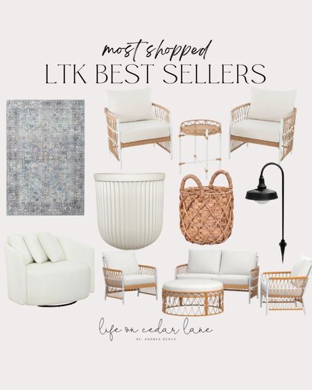 Home decor best sellers this week featuring blue area rug, Walmart outdoor patio sets, white planter, basket planter, outdoor sidewalk lights, and white swivel chair

#LTKhome #LTKSeasonal #LTKstyletip