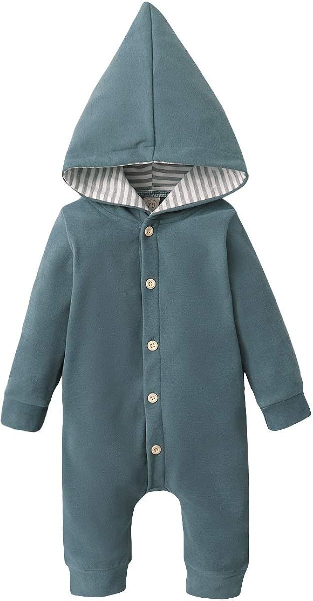 YOUNGER TREE Newborn Baby Boys Girls Winter Clothes Zipper Hooded Romper Jumpsuit Solid Color Bod... | Amazon (US)
