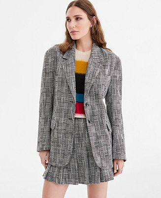 Women's Oversized Houndstooth Plaid Statement Blazer | Macy's