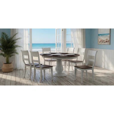Round Extendable Solid Wood Pedestal Dining Set in White and Cocoa Brown- Seats 6 | Wayfair North America