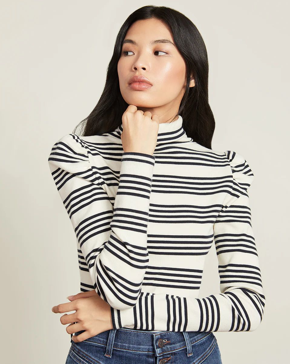 Veronica Beard Cedar Striped Turtleneck Ivorynavy | Veronica Beard