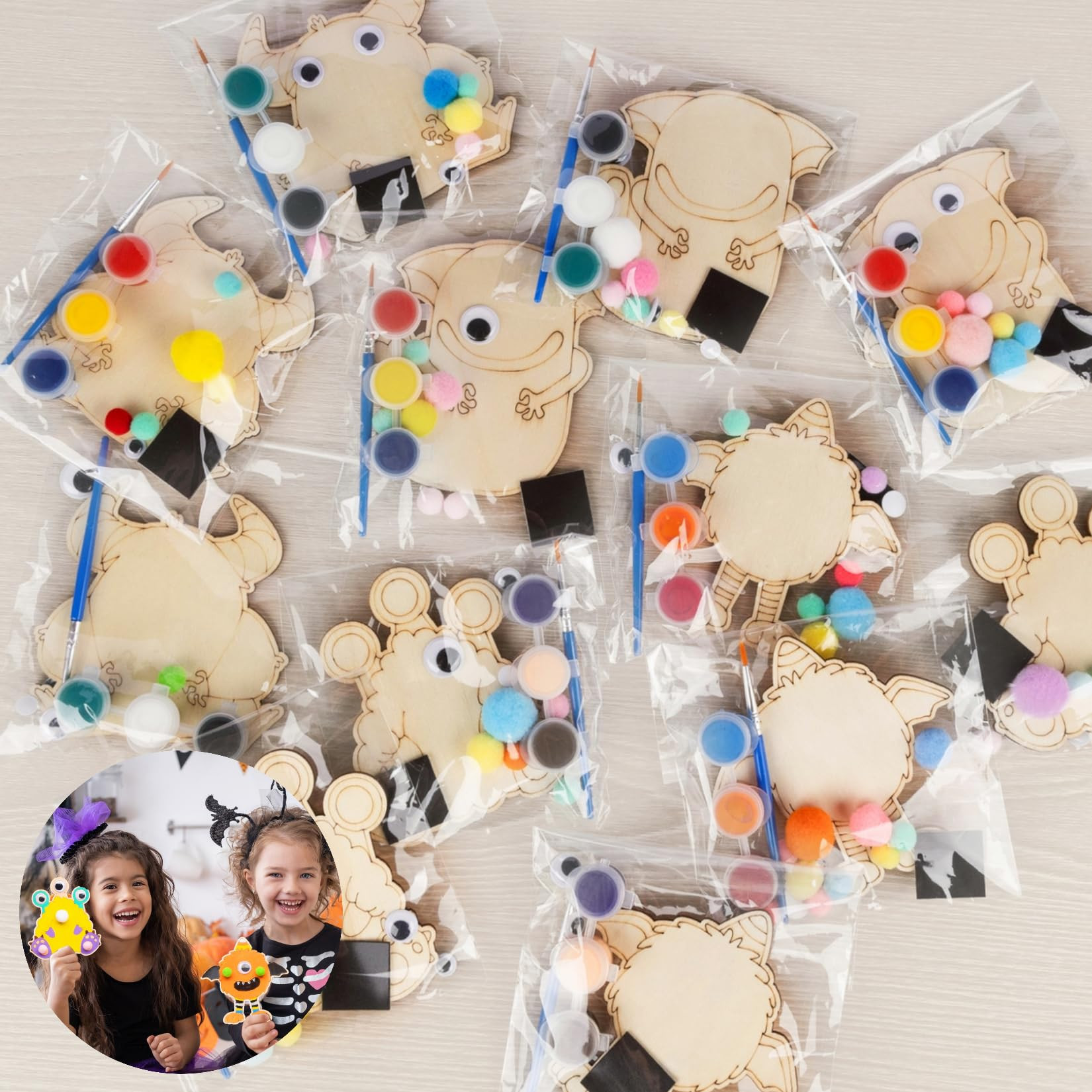 VENUSFIT Halloween Crafts for Kids – 12 PCS DIY Monster Wooden Magnet Painting Kit with Googly ... | Amazon (US)