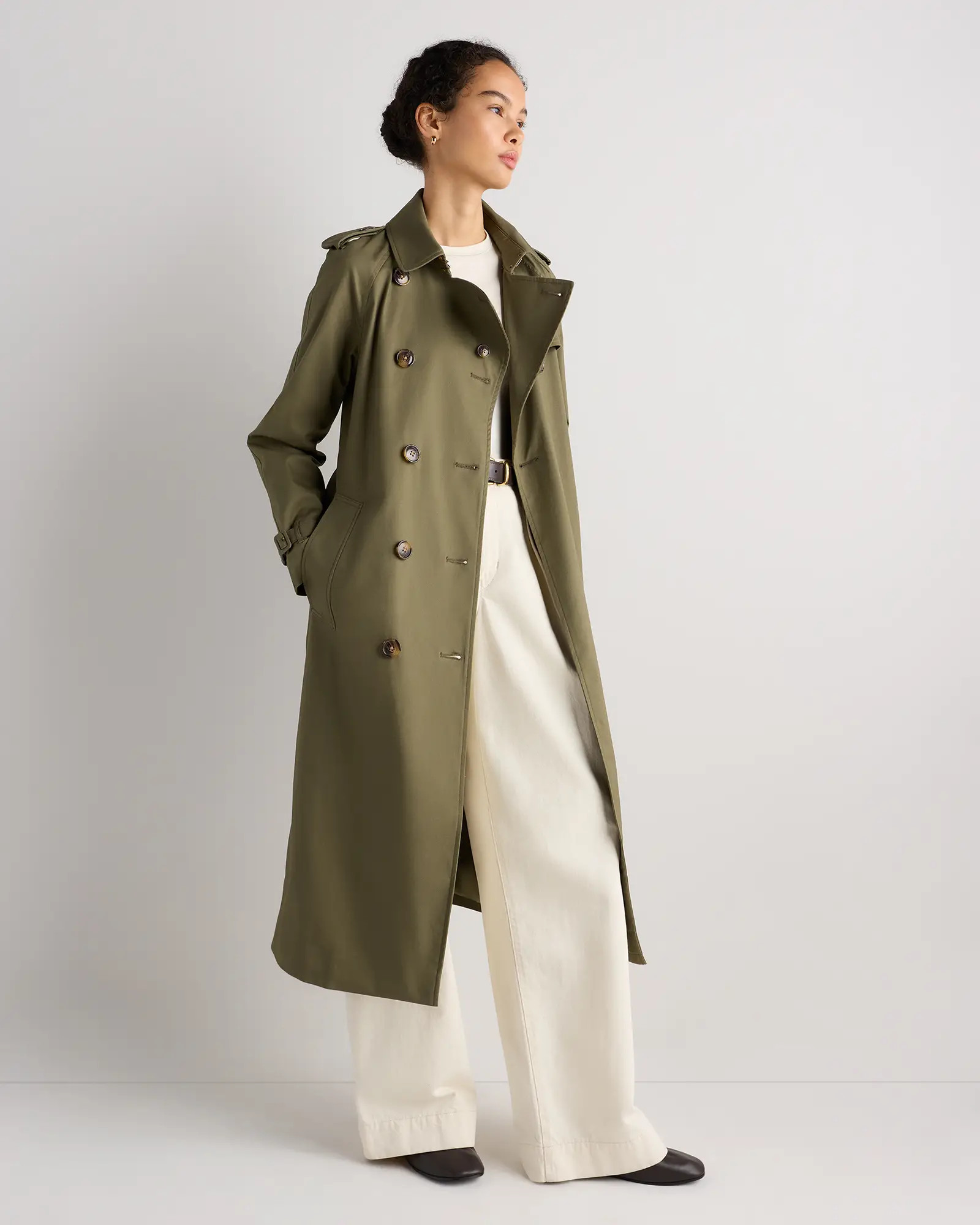 Comfort Stretch Long Trench Coat in Light Khaki | Quince