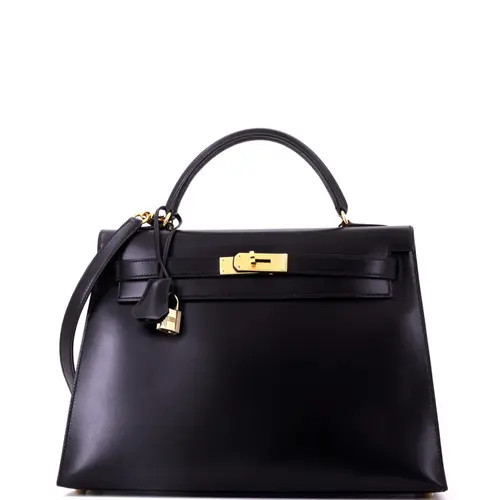 Pre-Owned Hermes Kelly Handbag Black Box Calf with Gold Hardware 32 at Nordstrom, Size Small | Nordstrom