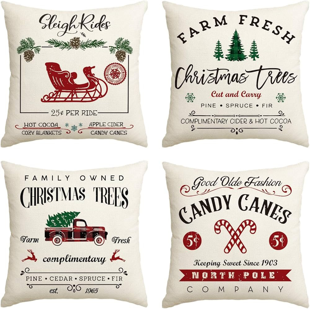 AVOIN colorlife Christmas Throw Pillow Cover, 18 x 18 Inch Winter Holiday Rustic Farmhouse Cushio... | Amazon (US)