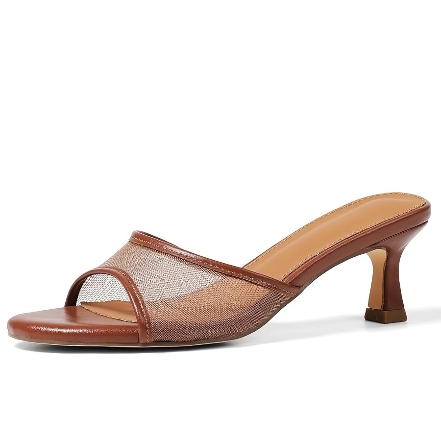 VOMIRA Heeled Sandals for Women Round Open Toe Slip On Kitten Heels Slides Sandals Leopard Mesh B... | Amazon (US)