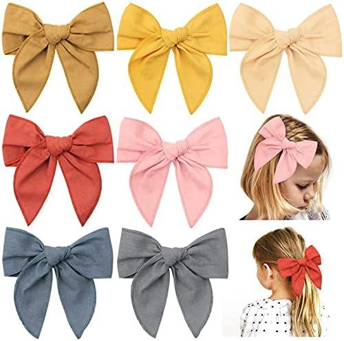 7 Pieces 6 Inch Big Hand-made Hair Bow Alligator Clips for Girls, TOKUFAGU Solid Color Boutique H... | Amazon (US)