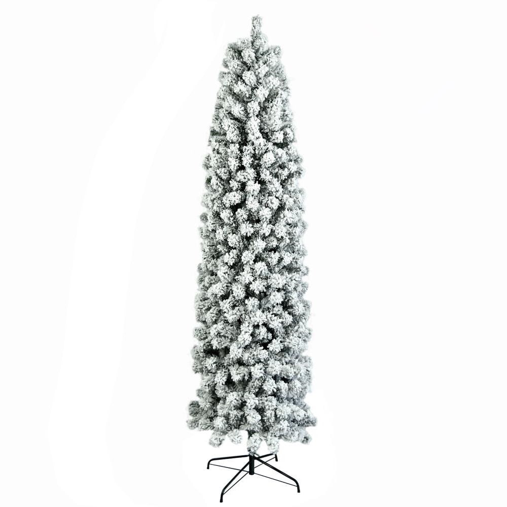 Zimtown 7.5ft Flocked Pencil Christmas Tree, 641 Tips PVC Artificial Slim Xmas Tree - Walmart.com | Walmart (US)