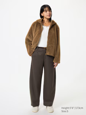 Uniqlo - Brushed Jersey Barrel Leg Trousers - Olive - XS | UNIQLO (UK)