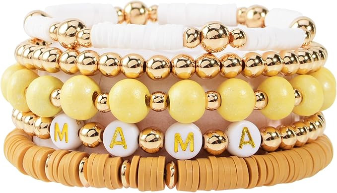 GOOJIDS Surfer Heishi Clay Bead Bracelets for Women Bohemian Stackable Evil Eye Vinyl Disc Beaded... | Amazon (US)