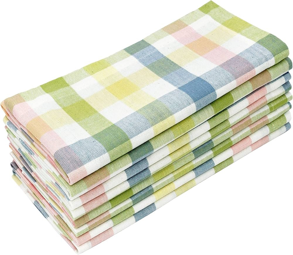 COTTON CRAFT Gingham Buffalo Plaid Check Napkins - Mitered Corners - Spring Easter Bunny Pastel L... | Amazon (US)