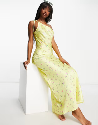 ASOS DESIGN one shoulder slip maxi beach dress in ditsy floral | ASOS (Global)