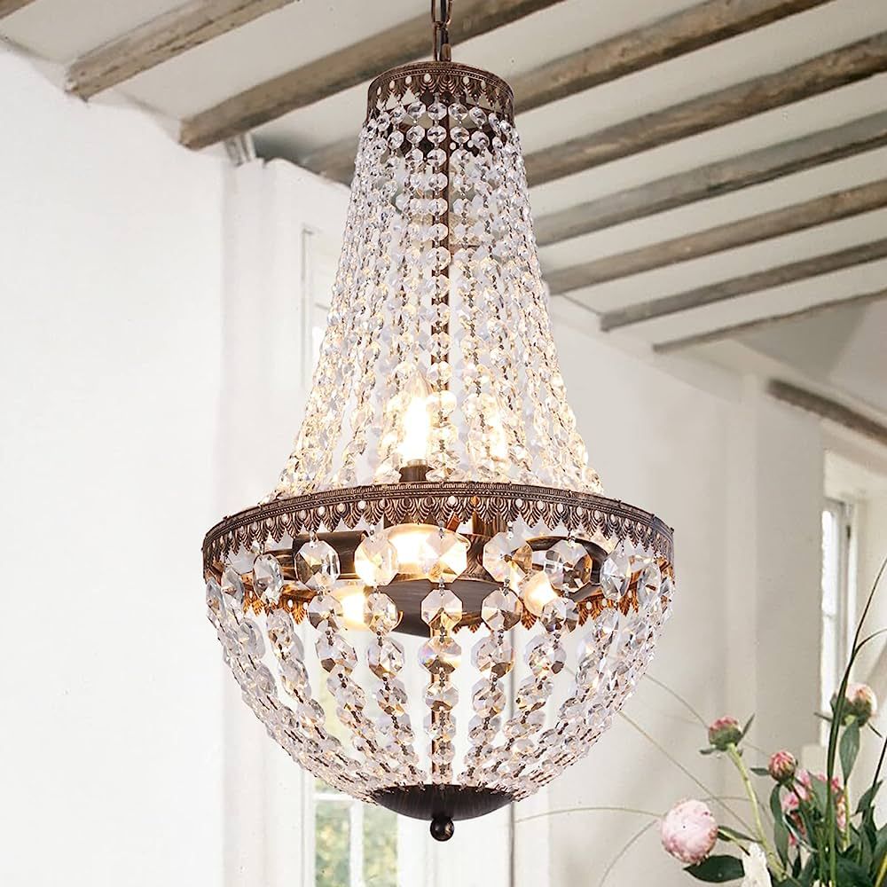 Wellmet 6 Lights French Empire Crystal Chandelier, 13 Inch Farmhouse Pendant Chandeliers Lighting... | Amazon (US)