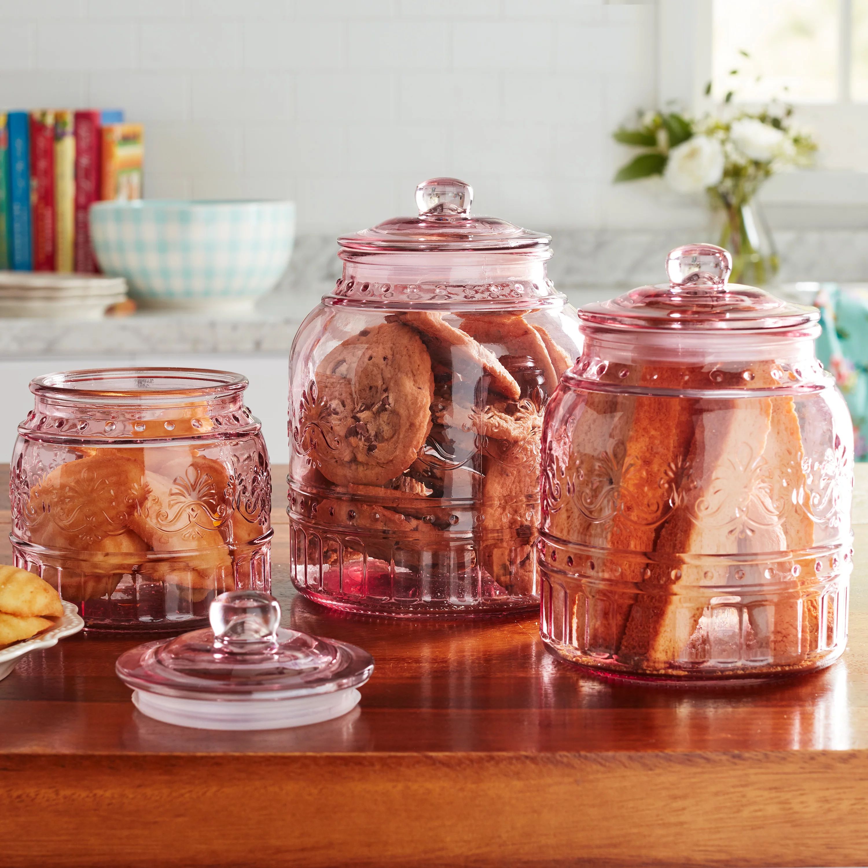 The Pioneer Woman Cassie Glass Canister 3 Pc Set, Rose | Walmart (US)