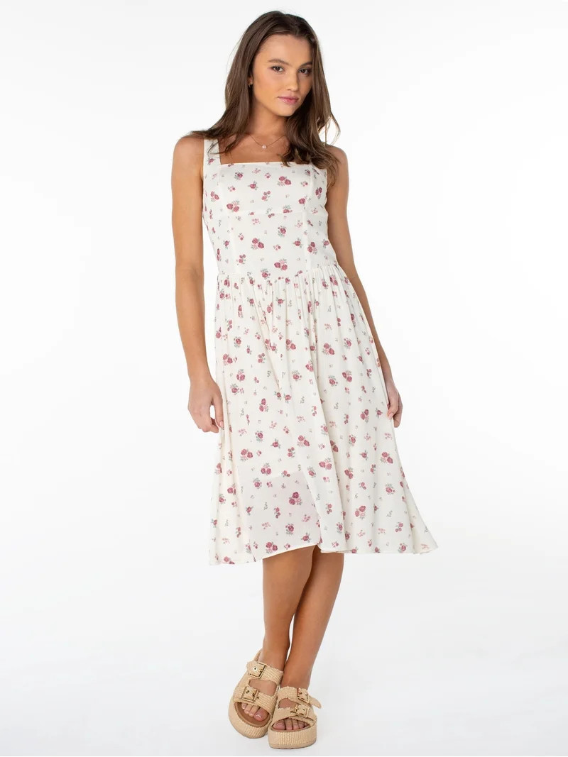 Celebrity Pink Women's Smocked Back Floral Tank Midi Dress, Sizes XS-XXXL | Walmart (US)