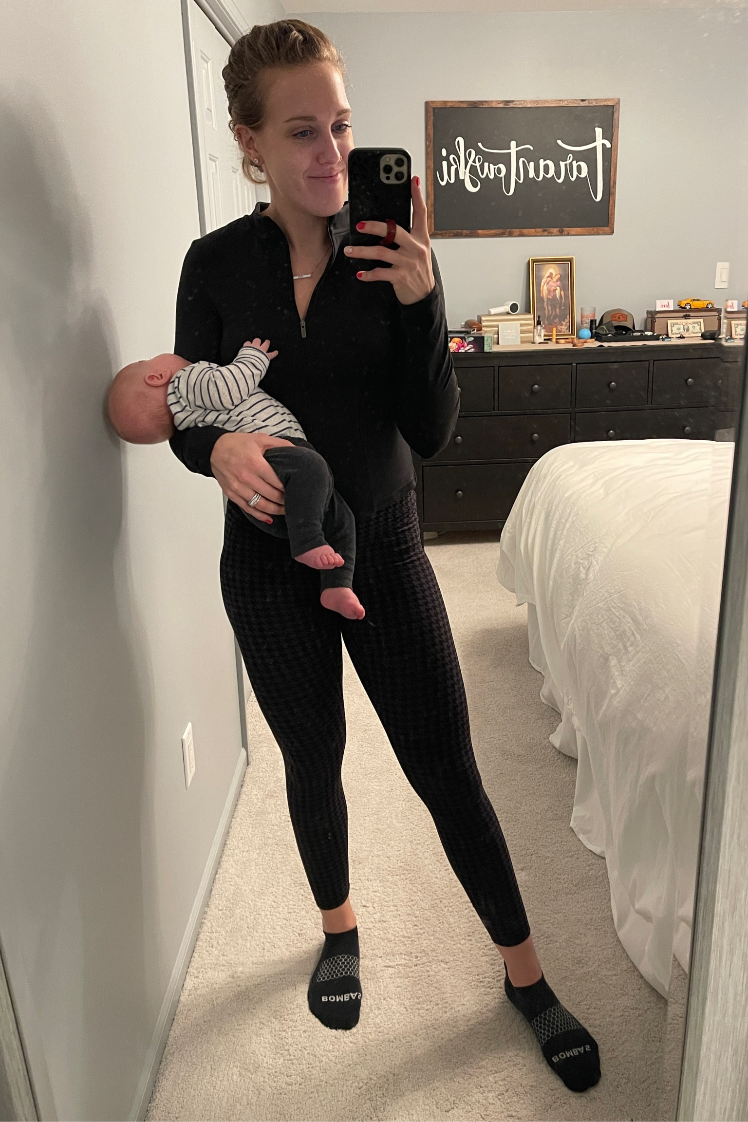 Mom athleisure fit for the day! Love these houndstooth leggings as a bit of a statement for these late winter months. I’m all about the black fits but with a touch of pattern is always great! 

#LTKActive #LTKStyleTip #LTKFindsUnder50