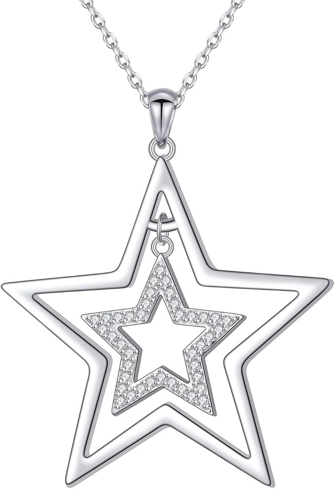 DAOCHONG S925 Sterling Silver Long Chain Sweater Large Necklace for Women Statement Pendant Fring... | Amazon (US)